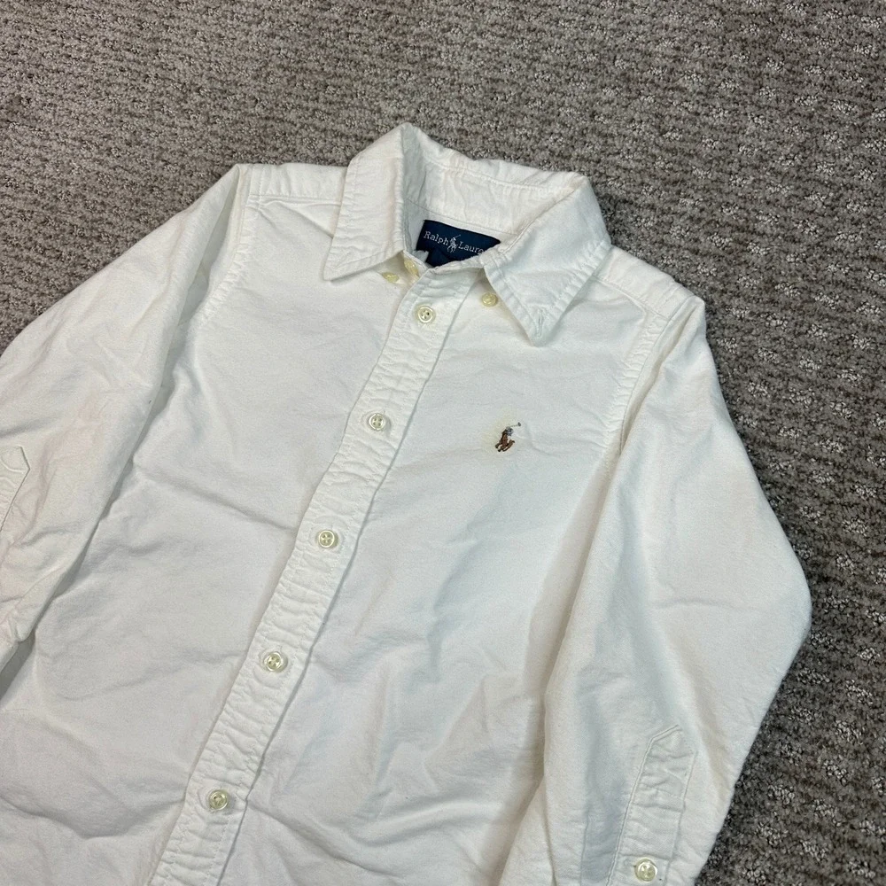 Ralph Lauren Kids Boys White Long Sleeve Oxford Button Down Shirt Size 4 4T